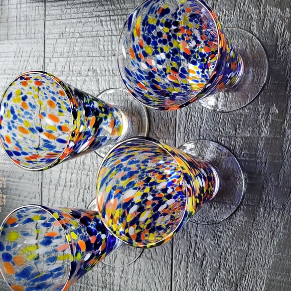 One Source Handmade Hand Blown Confetti  Glass Drinkware Six" Tall  Blue Orange - Picture 13 of 16